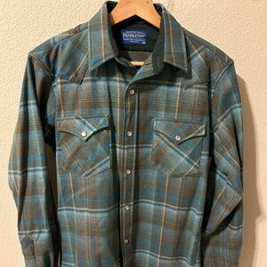 Pendleton Epic Teal Plaid Wool Western Shirt NWOT